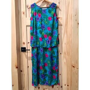 Another Thyme Vibrant Tropical Floral Dress Blue Pink Sleeveless Indie Size 8